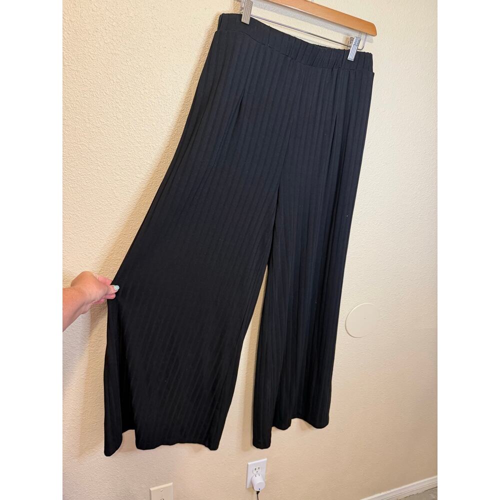 Callahan Knitwear Loungewear Athleisure Casual Black Ribbed Wide Legged Pants XL - Picture 4 of 15